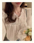 Women Vintage Ruffle Tie Latern Flare Sleeves Tops
